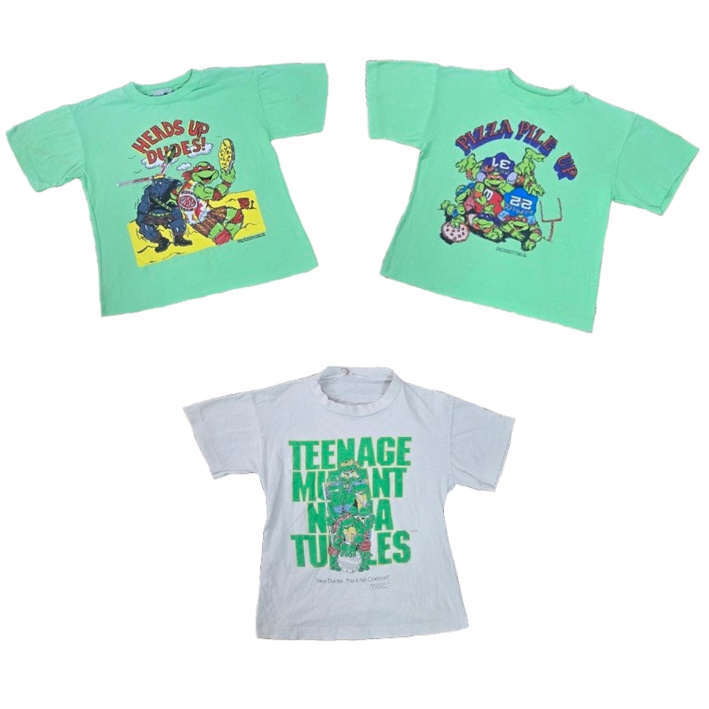 Lot Bundle Of 3 Teenage Mutant Ninja Turtles Kids T-shirt Tee 1990 Pizza Retro